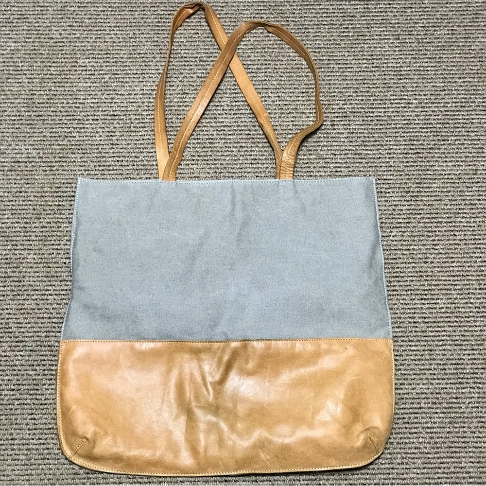 Hearth and Hand Gray Leather Canvas Tote Bag